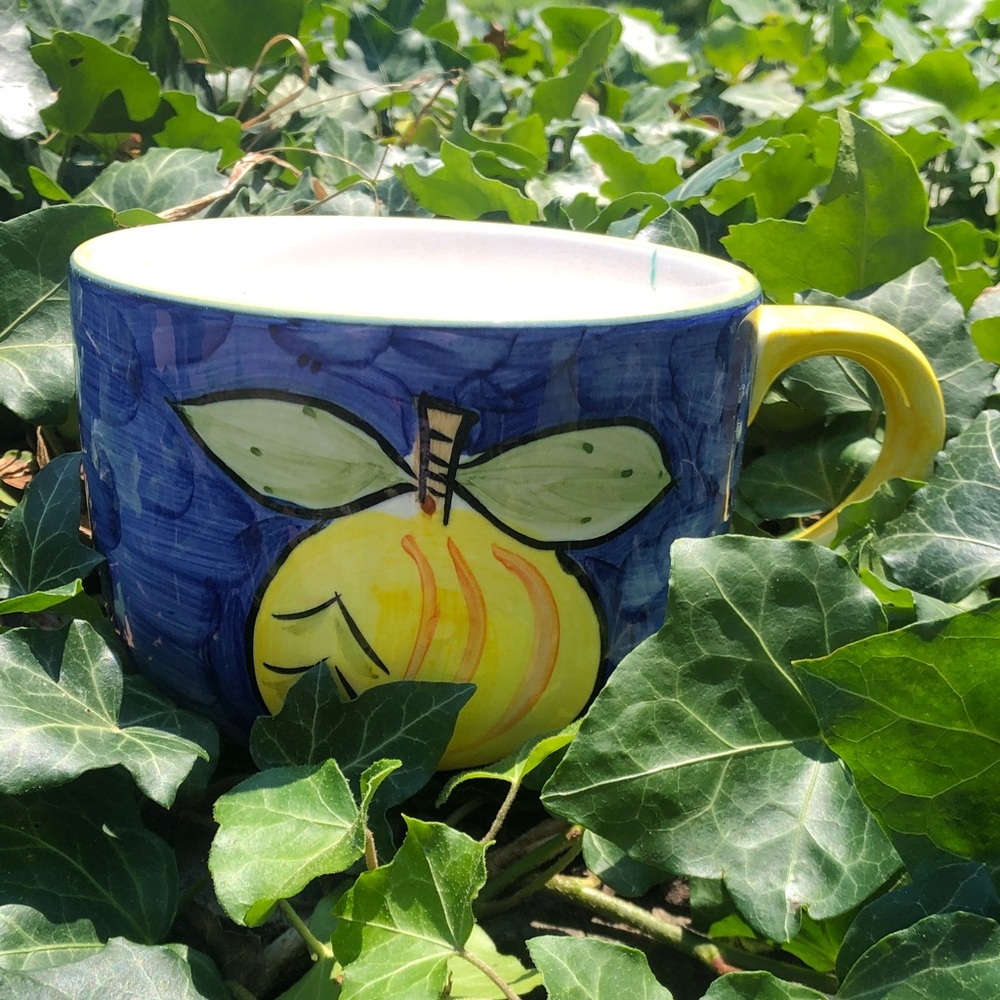 Gibson Blue and Yellow Hand-Painted Fruit Mug